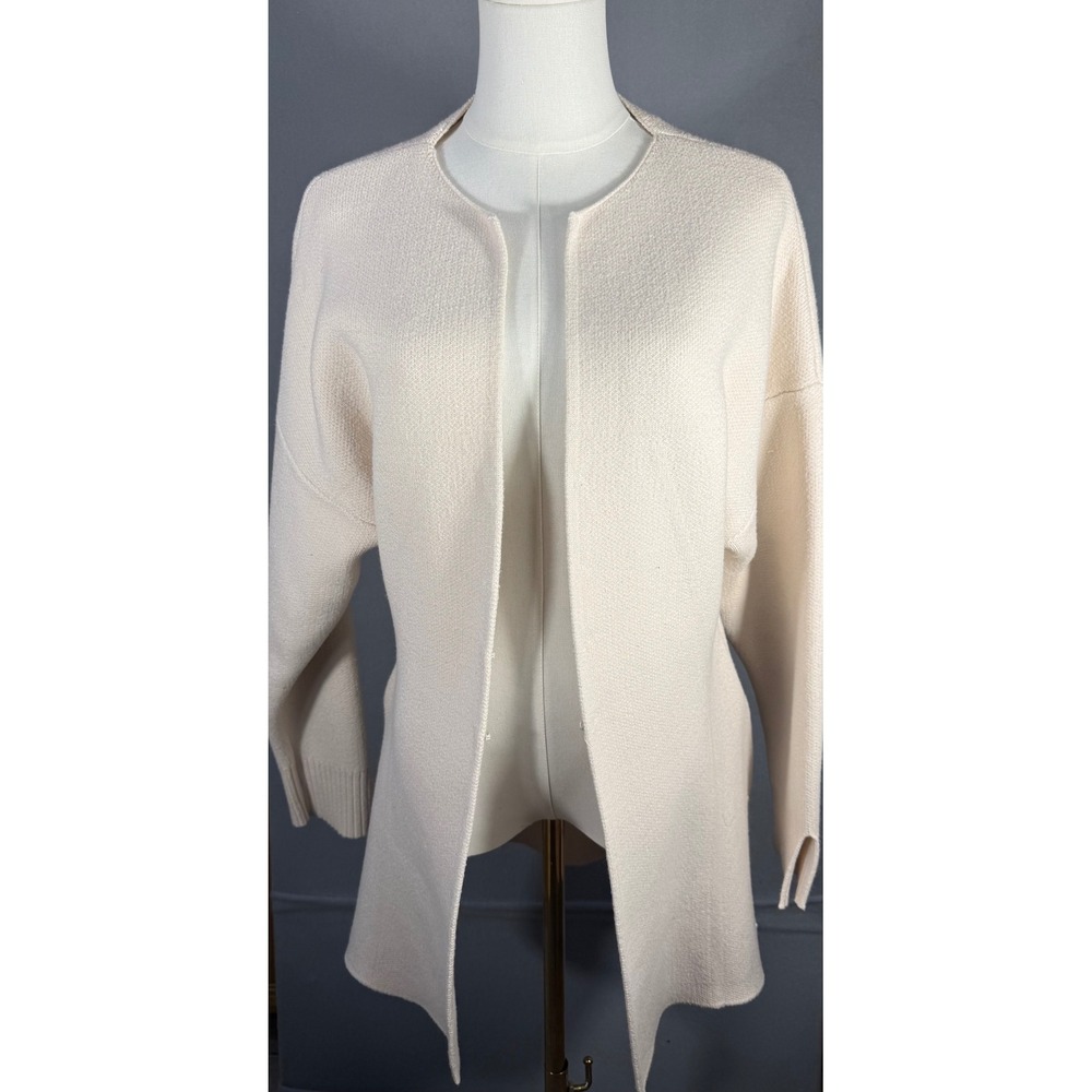 Zara Womens Cream Textured Knit Open Front Hook Eye Cardigan Sweater Large